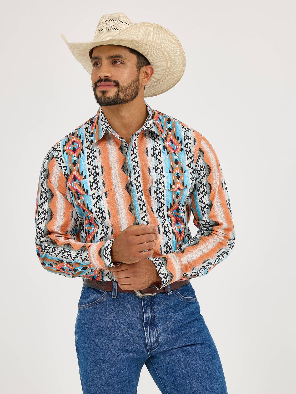 Camisa Vaquera Wrangler Hombre Checotah Regular Manga Larga 993 Azul G