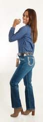 Jeans Vaquero Wrangler Mujer High Rise Corte Bota 284
