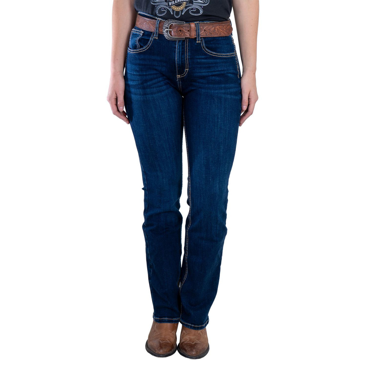 Jeans Vaquero Wrangler Mujer High Rise Corte Bota 265