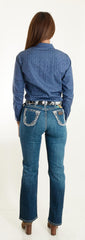 Jeans Vaquero Wrangler Mujer High Rise Corte Bota 284