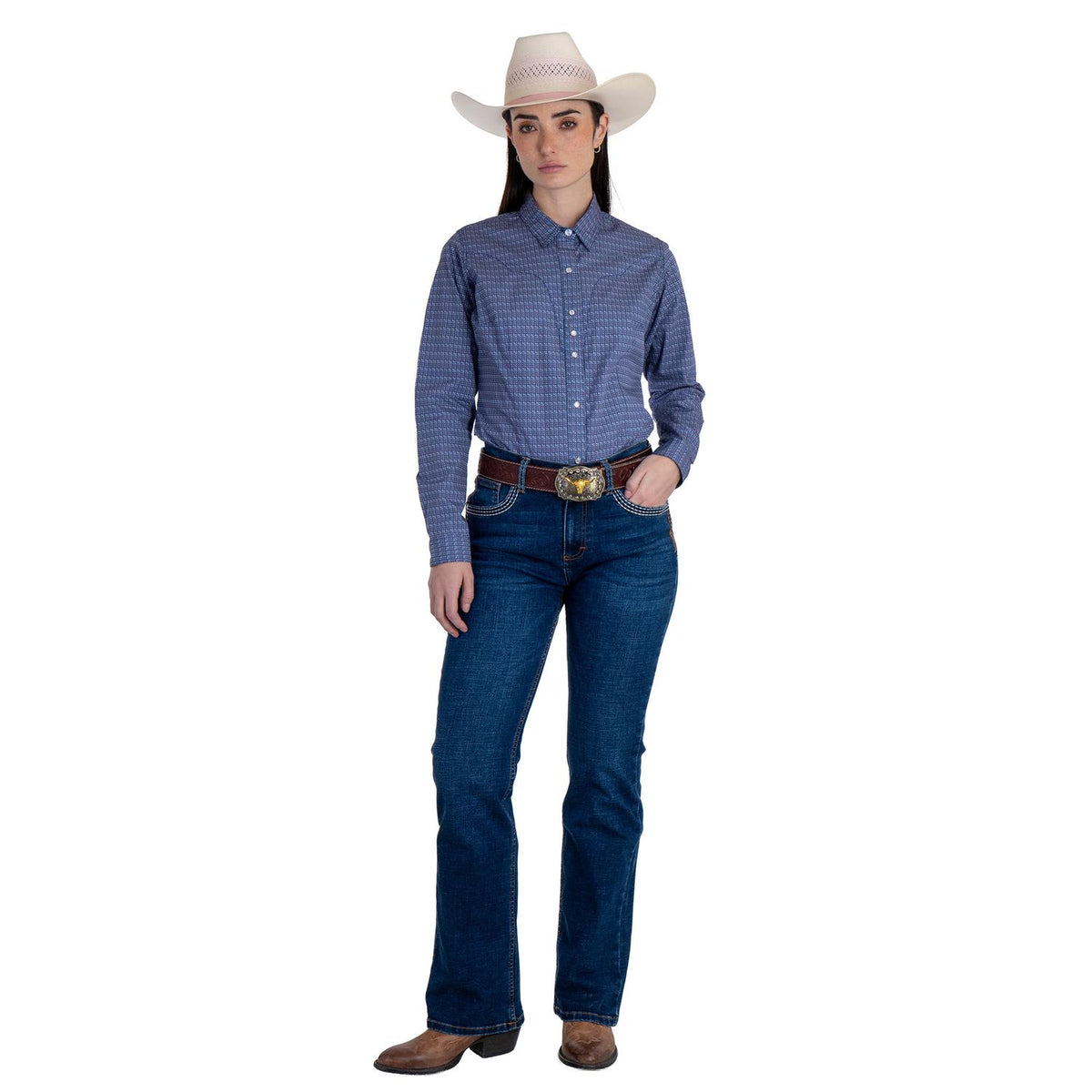 Jeans Vaquero Wrangler Mujer High Rise Corte Bota s266